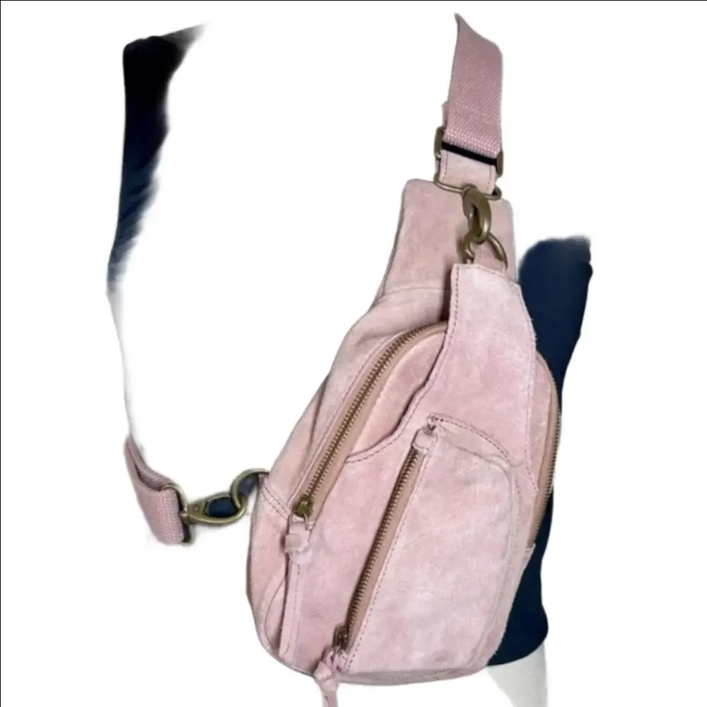 Free People Pink Suede Crossbody Sling Bag - Picture 2 of 8